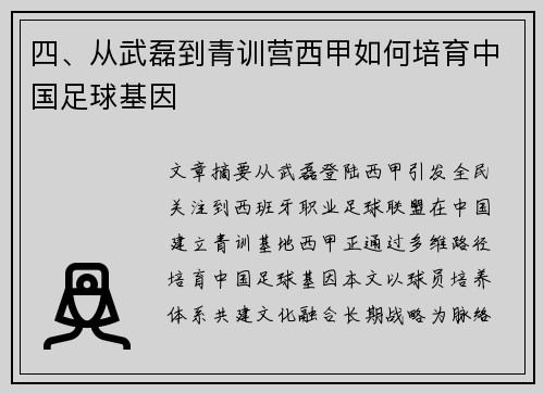 四、从武磊到青训营西甲如何培育中国足球基因